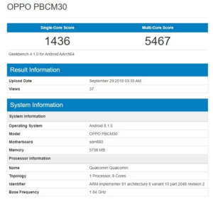 OPPO to Launch New Mid-range OPPO K1 on October 10th seen on Geekbench powered by Snapdragon 660