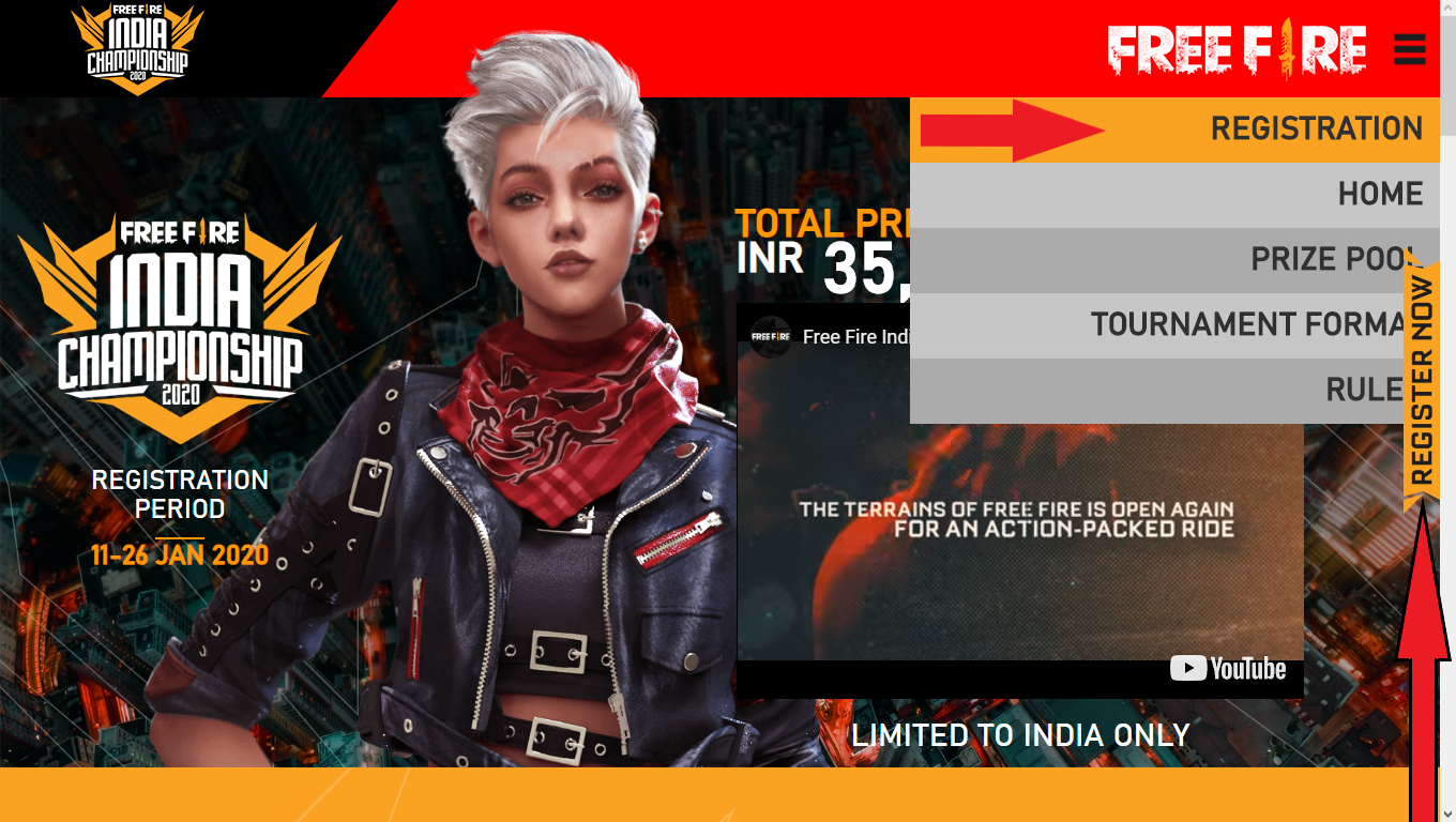 REGISTER FOR THE FREE FIRE INDIA CHAMPIONSHIP 2020