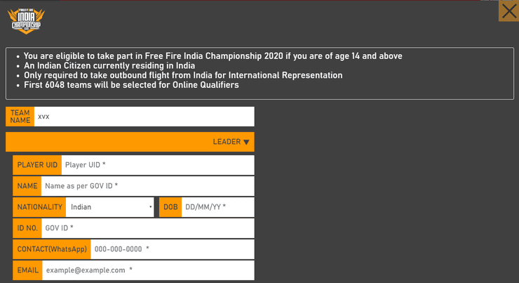 REGISTER FOR THE FREE FIRE INDIA CHAMPIONSHIP 2020