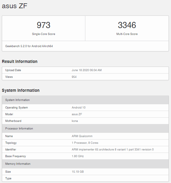 ASUS ZF Spotted on Geekbench reveales key specification and more