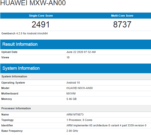 Honor 30 Lite spotted on Geekbench with Dimensity 800 and Android 10