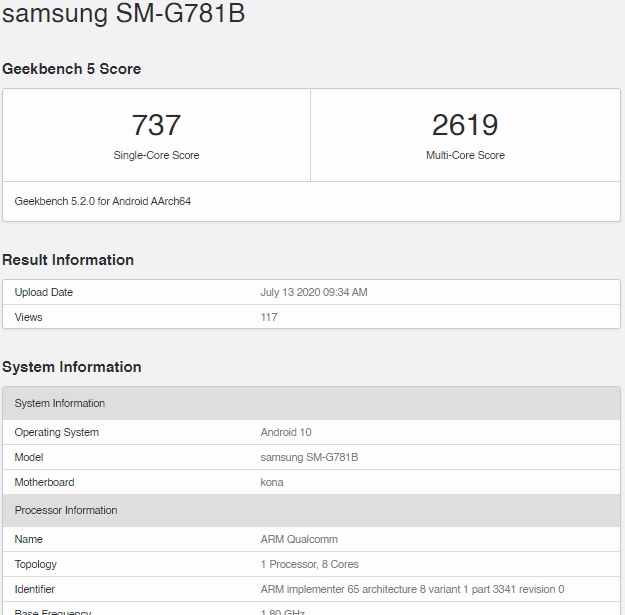 Samsung Galaxy S20 Lite spotted on Geekbench with model number SM-G781B