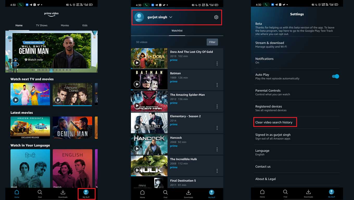 How to delete your Amazon Prime Video history on your Smartphone?