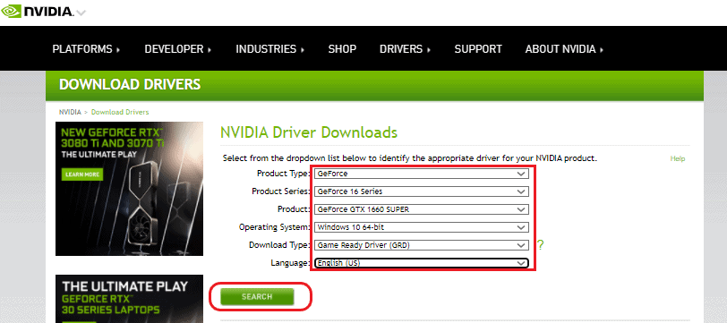 Download and Install GeForce GTX 1660 SUPER Driver update on Windows